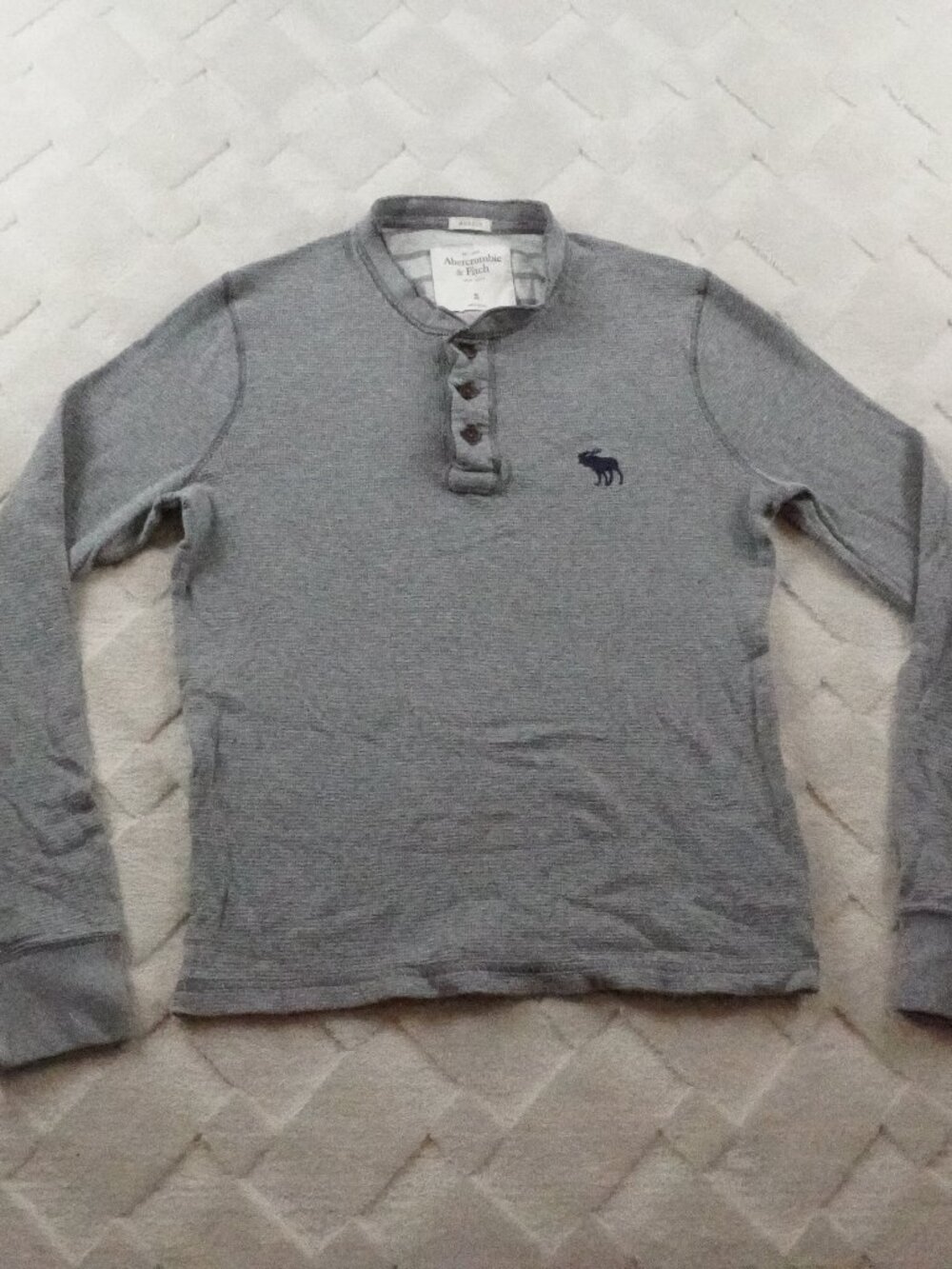 Abercrombie & Fitch Muscle Henley Shirt Mens Small Gray Waffle Thermal